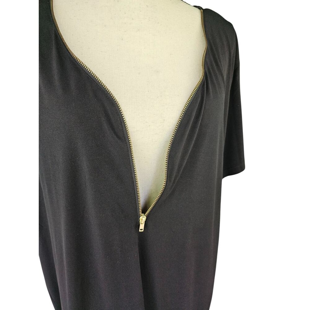 Ambiance Womens Shirt Top Blouse 3XL Plus Zipper Trim Deep V Neck Goth Couture